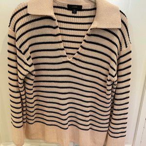 JCrew cream & blue stripe cotton sweater, xs